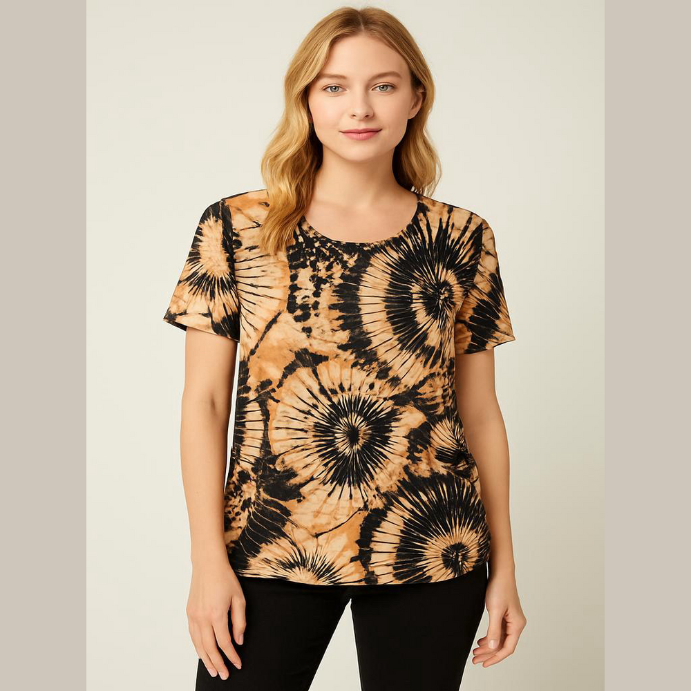 EST. 1946 Tie-Dye Twist Knot Top - L - Peach & Black